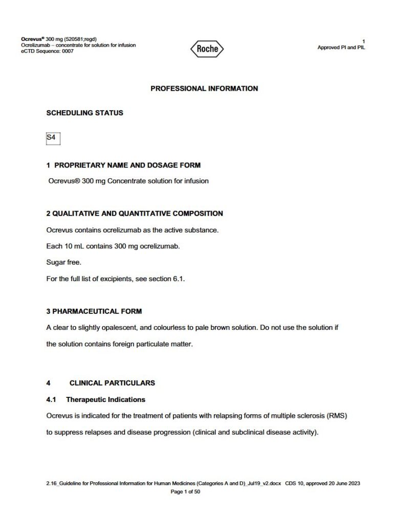 Ocrevus 300 mg Concentrate solution for infusion package insert preview