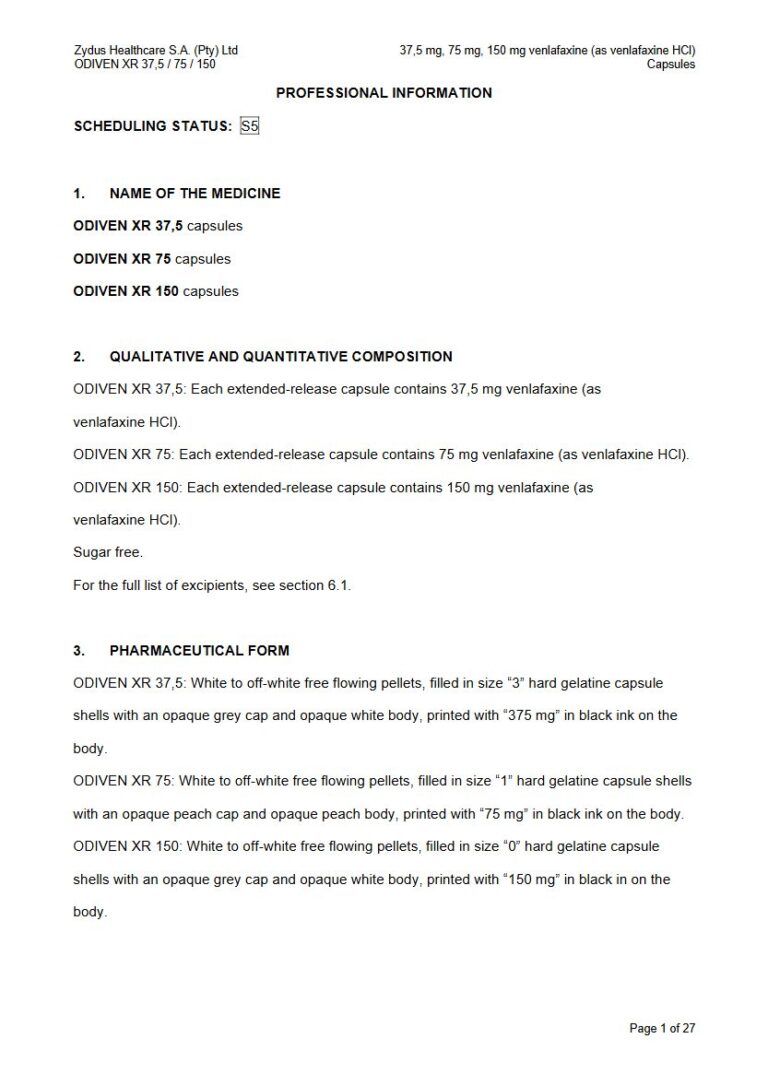Odiven XR capsule package insert preview