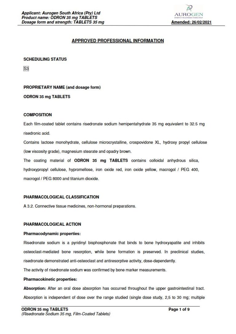Odron 35 Mg Tablets package insert preview
