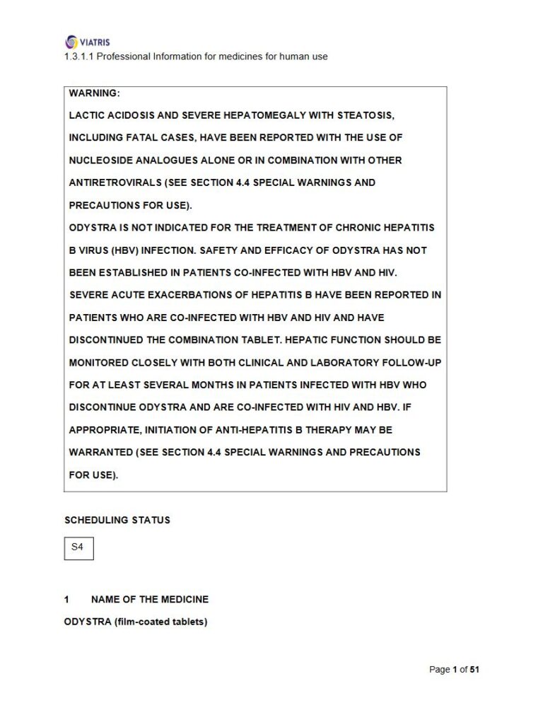 Odystra 23 mg) FC tablets package insert preview