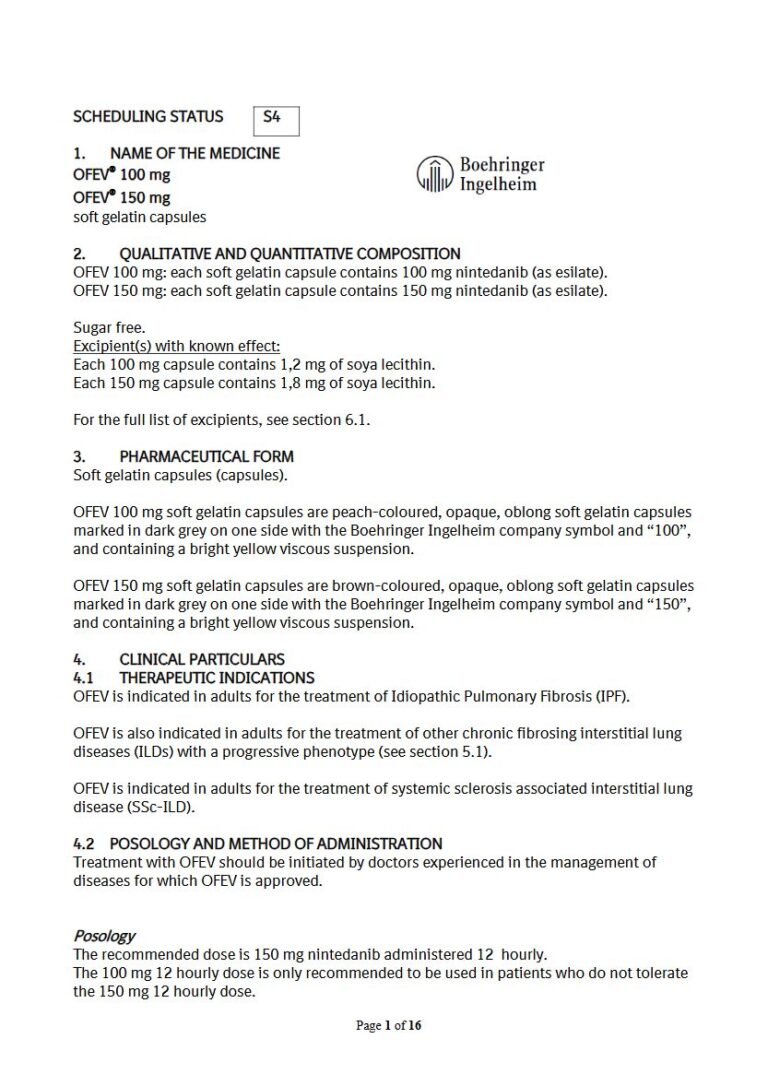 Ofev 100 Mg/150 Mg Soft Gel Capsules package insert preview