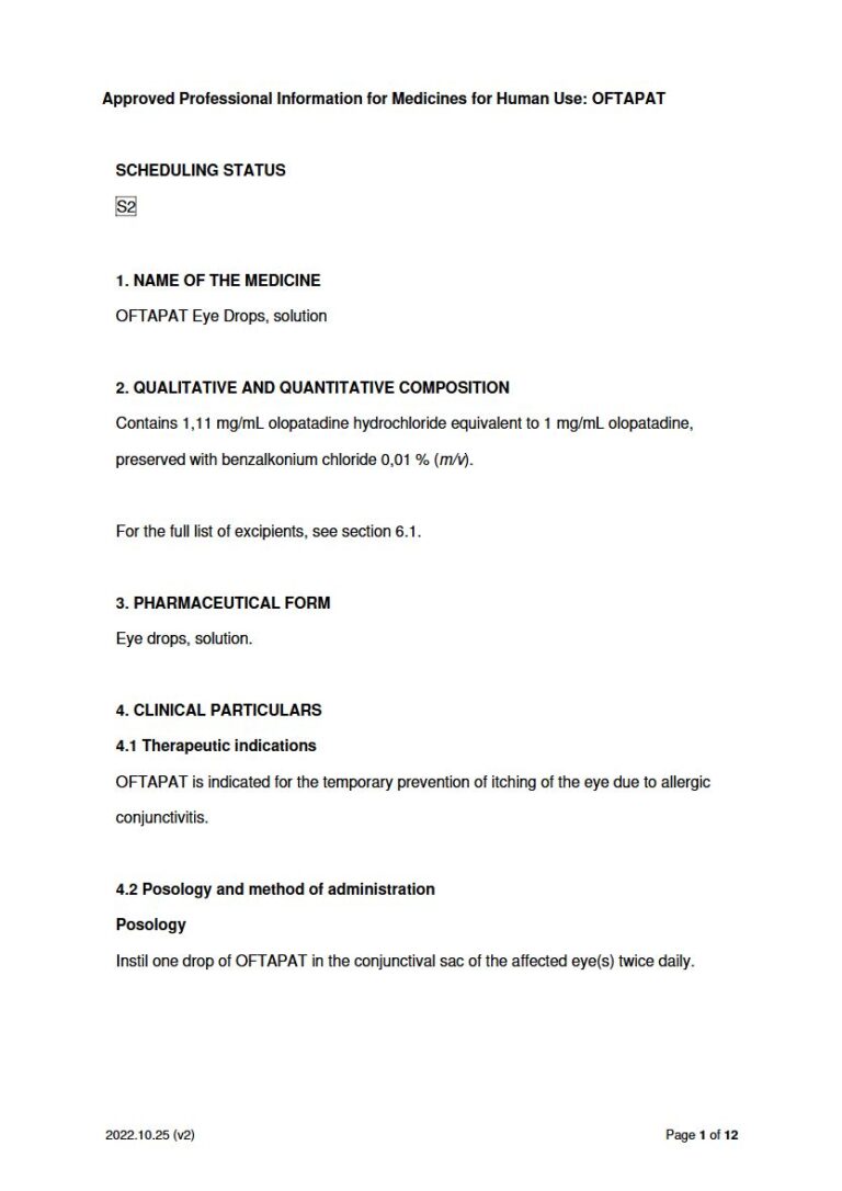 Oftapat 1,0 mg EYE DROPS SOLUTION package insert preview