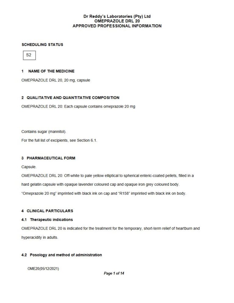 Omeprazole Drl 20 20 mg. Capsule. package insert preview