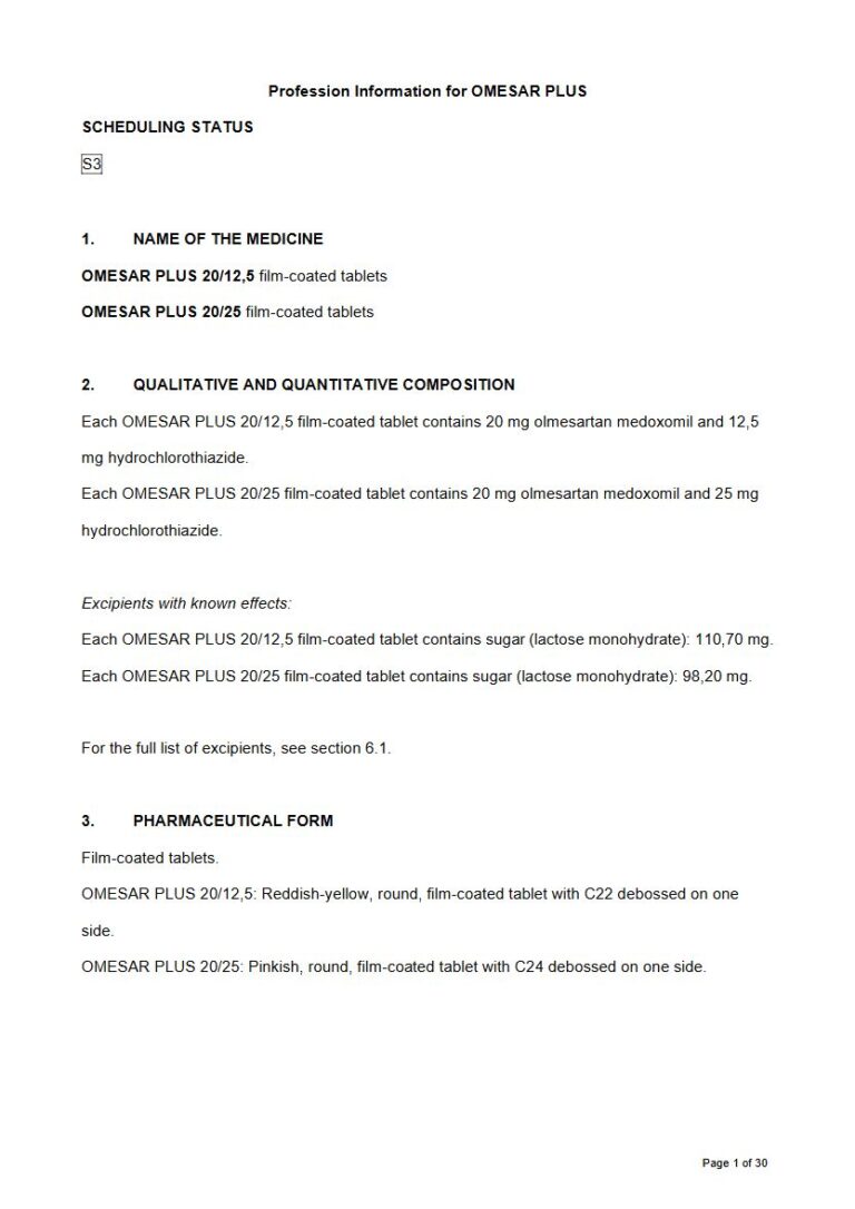 Omesar Plus 20/12,5 mg & 20/25 mg FC tablets package insert preview