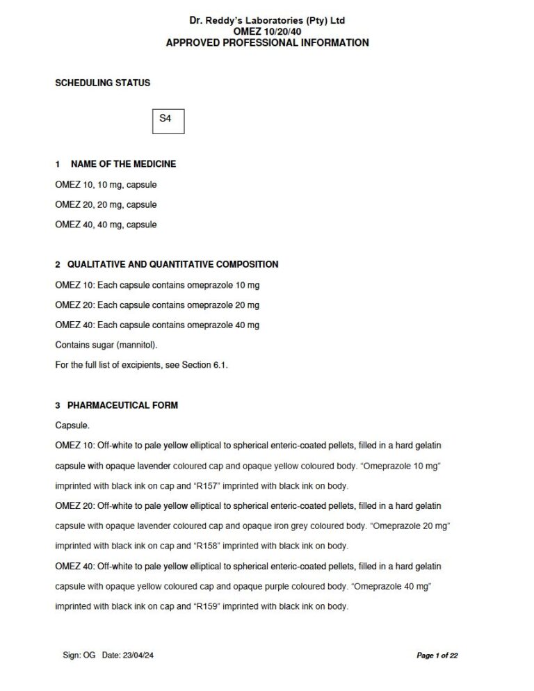 Omez 10/20/40 10mg. 20mg. 40mg Capsule package insert preview