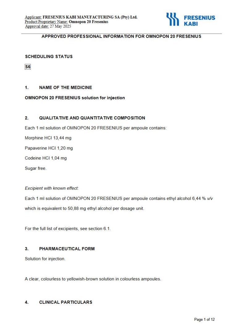 Omnopon 20 Fresenius 1ml Solution for injection. package insert preview