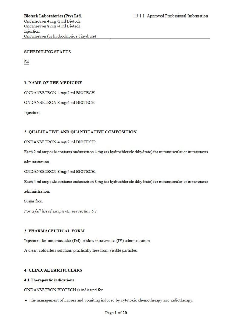 Ondansetron 4 Mg/2 Ml/8 Mg/4 Ml Injection package insert preview