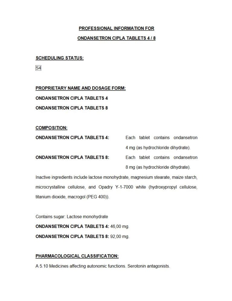 Ondansetron Cipla 4mg/ 8mg FC tablets package insert preview