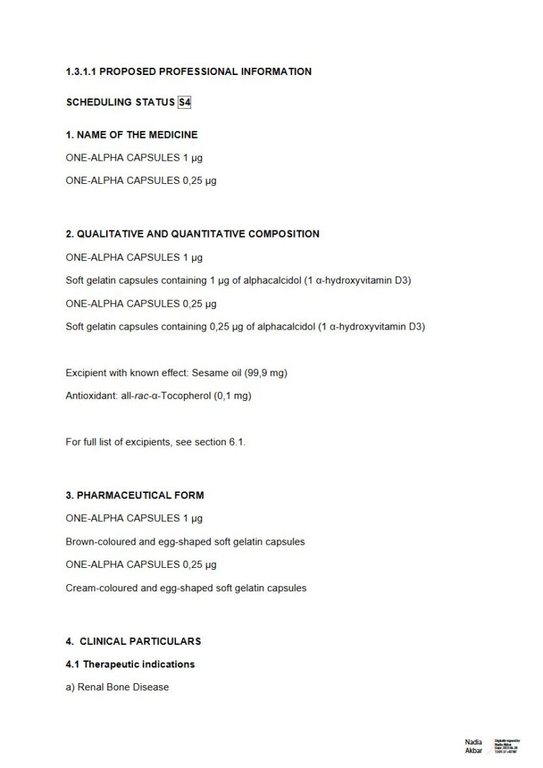 One-Alpha Capsules 1 µg, 0,25 µg CAPSULES package insert preview