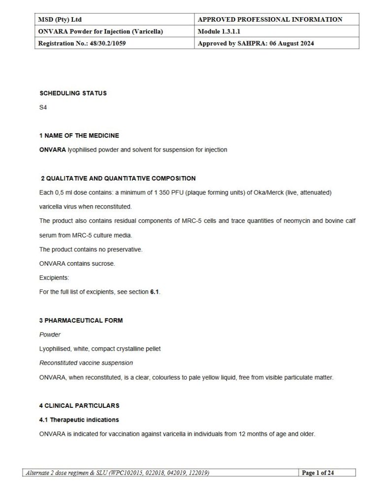 Onvara 0,5 ml Powder package insert preview