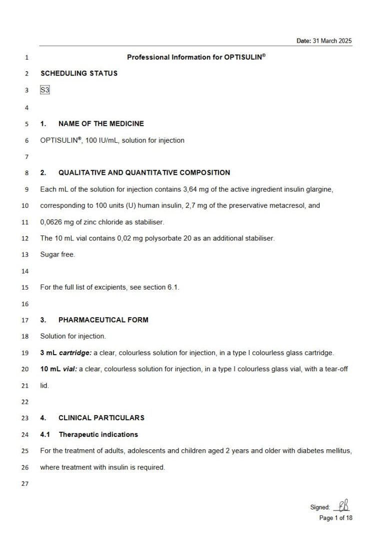 Optisulin 100 IU/mL Solution for injection. package insert preview
