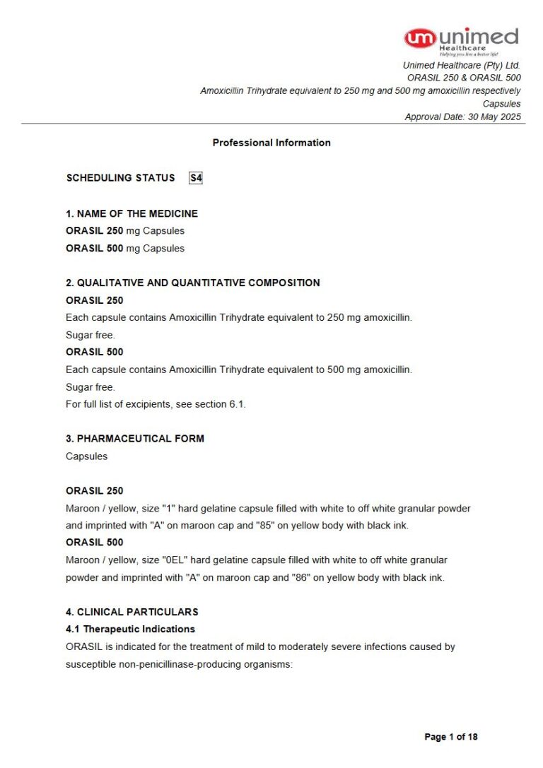 Orasil 250 mg and 500 Capsules package insert preview