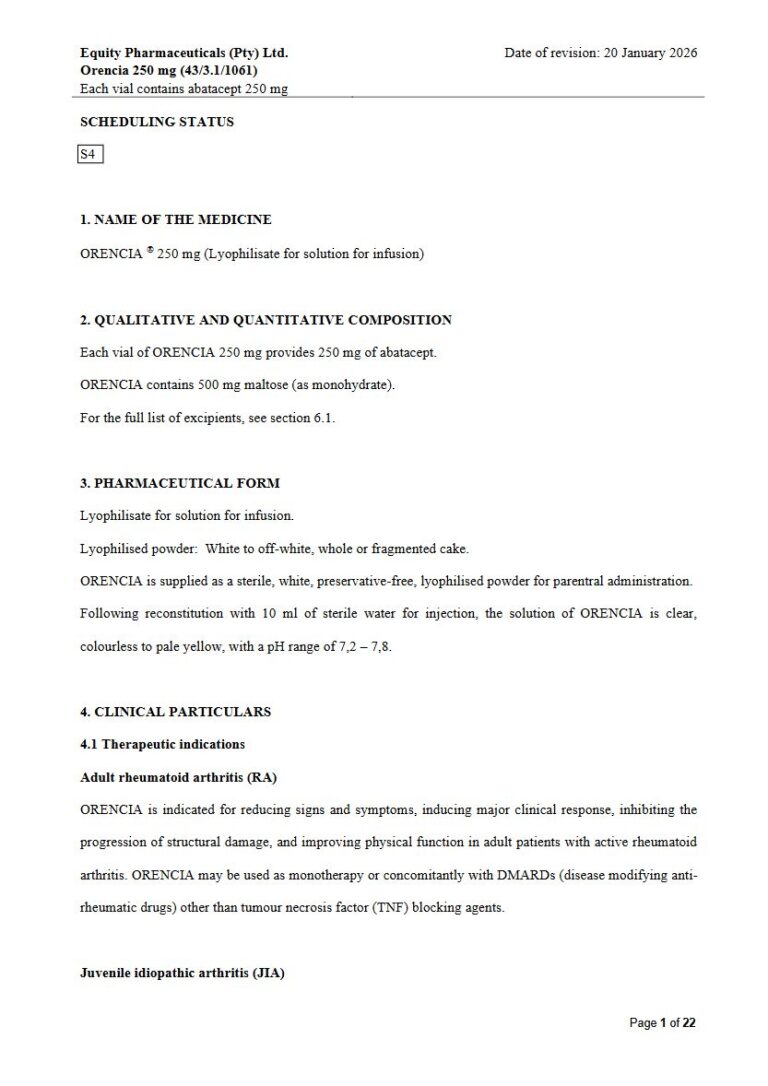 Orencia _ 250 Mg Solution package insert preview