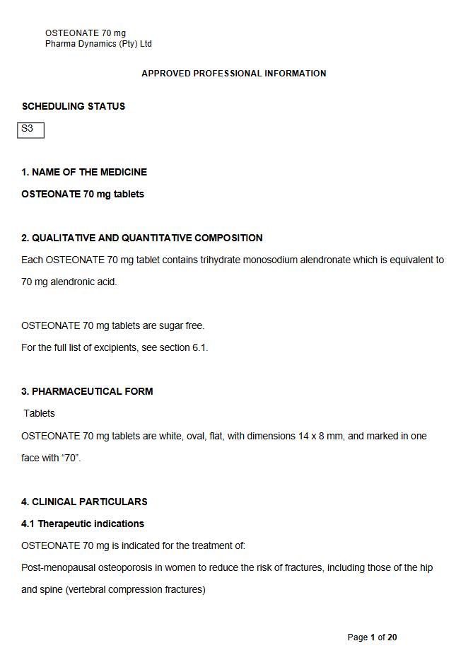 Osteonate 70 Mg 70 mg Tablets package insert preview