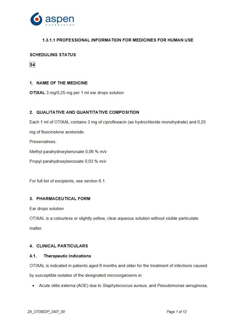 Otixal 3 mg/0,25 mg per 1 ml Ear drops solution package insert preview