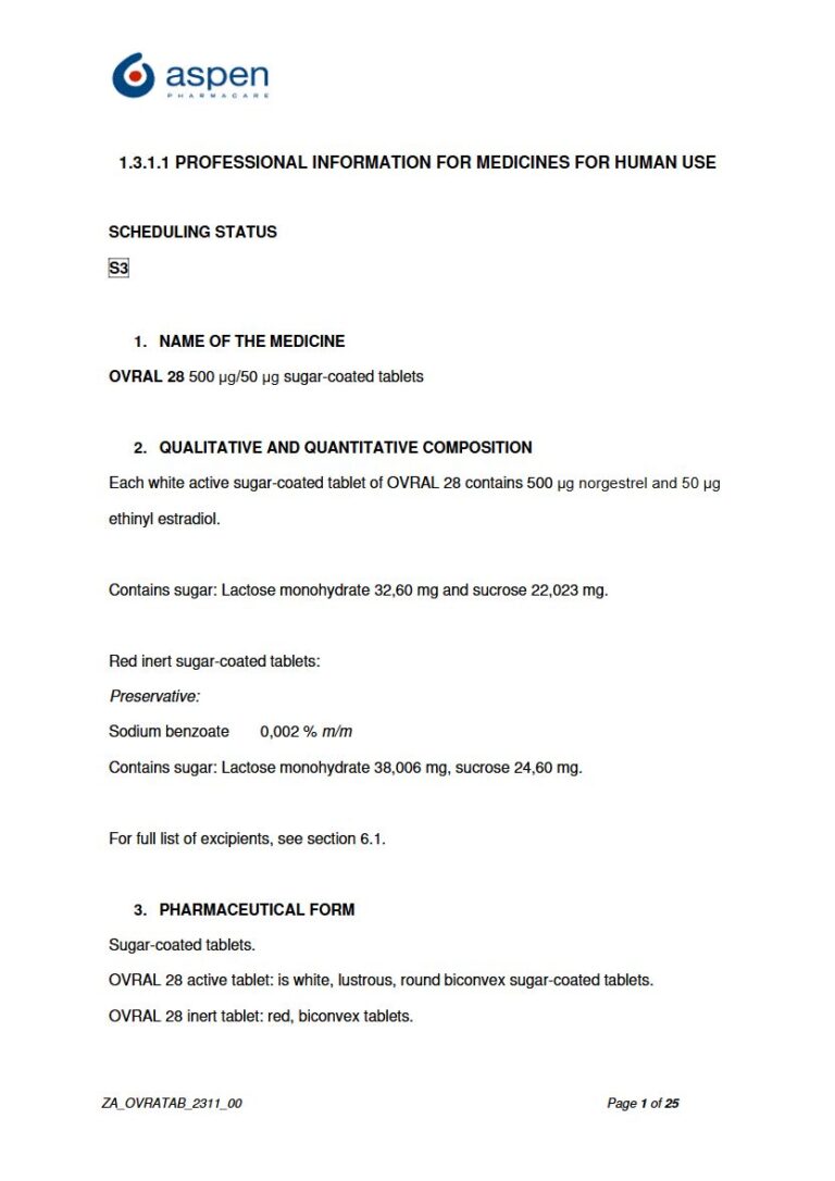 Ovral 28 500 _g / 50 _g Tablet package insert preview