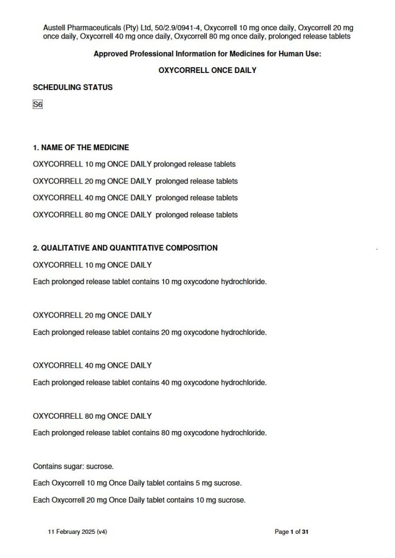 Oxycorrell Once Daily 10 mg/20 mg/40 mg/80 mg Prolonged-Release package insert preview