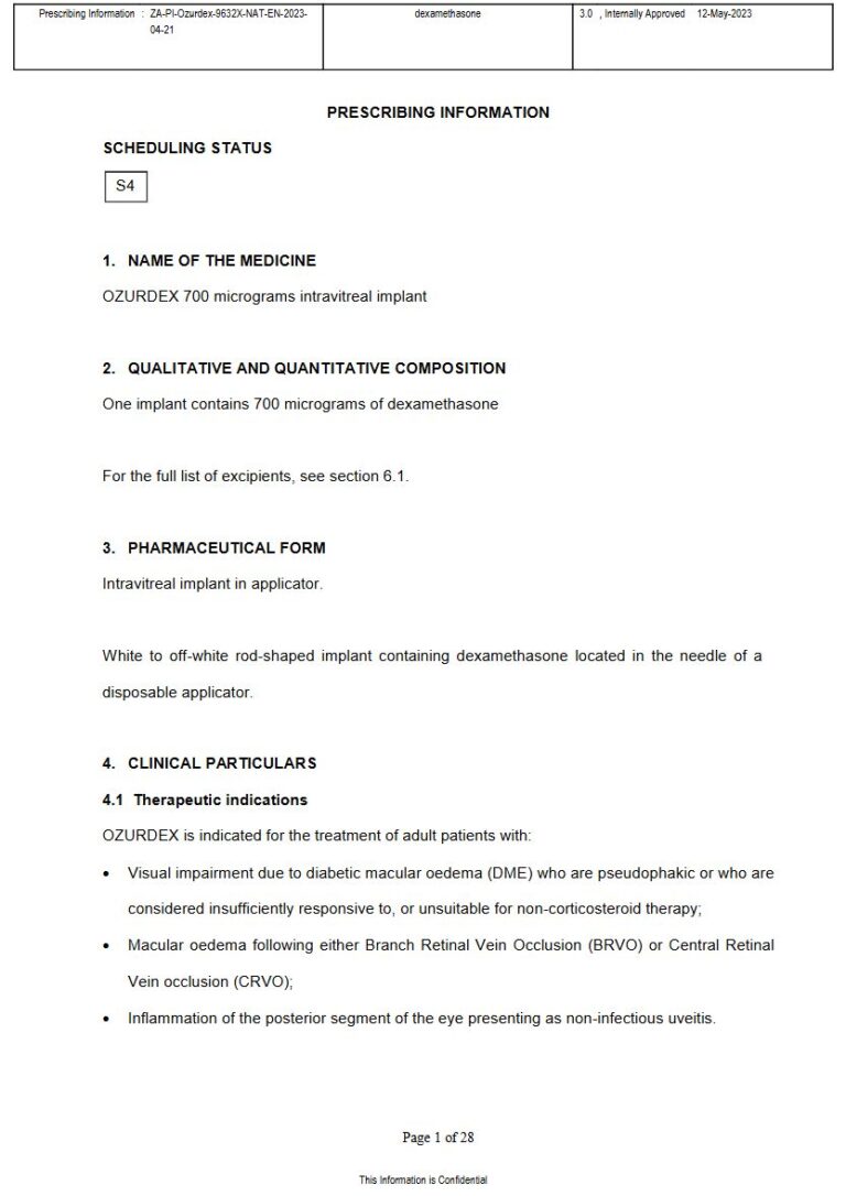 Ozurdex 700 _g per implan Intravitreal implant in applicator package insert preview