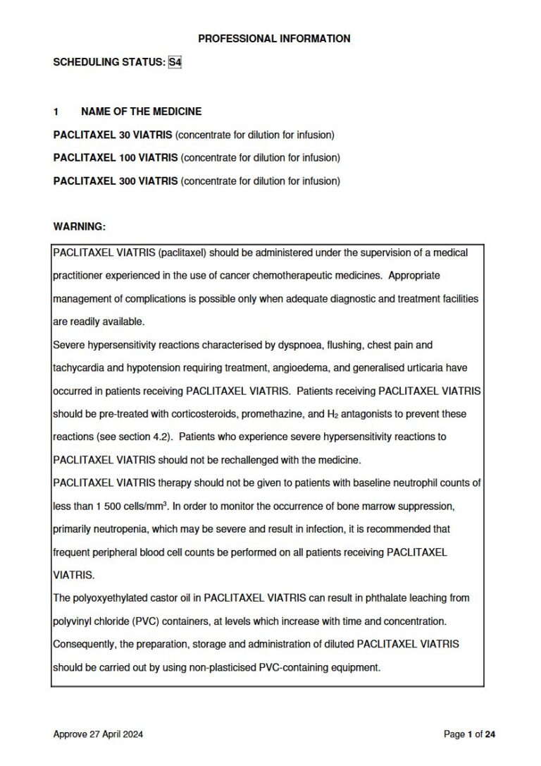 Paclitaxel Viatris 30 mg/100 mg/300 mg Infusion package insert preview