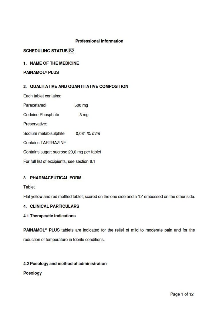 Painamol Plus 20,0 mg Tablet package insert preview