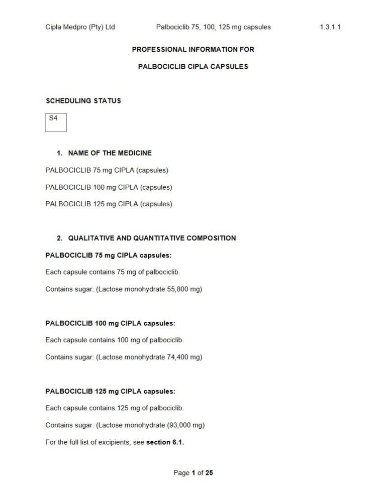 Palbociclib 125 Mg/75 mg/100 mg Capsules package insert preview