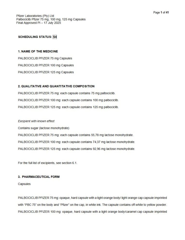Palbociclib Pfizer 75 Mg/100 Mg/125 Mg Capsules package insert preview