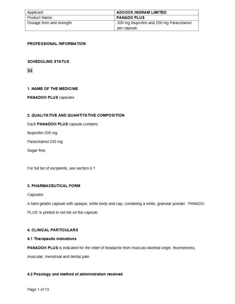 Panadoa Plus 200 mg. 250 mg Capsules package insert preview