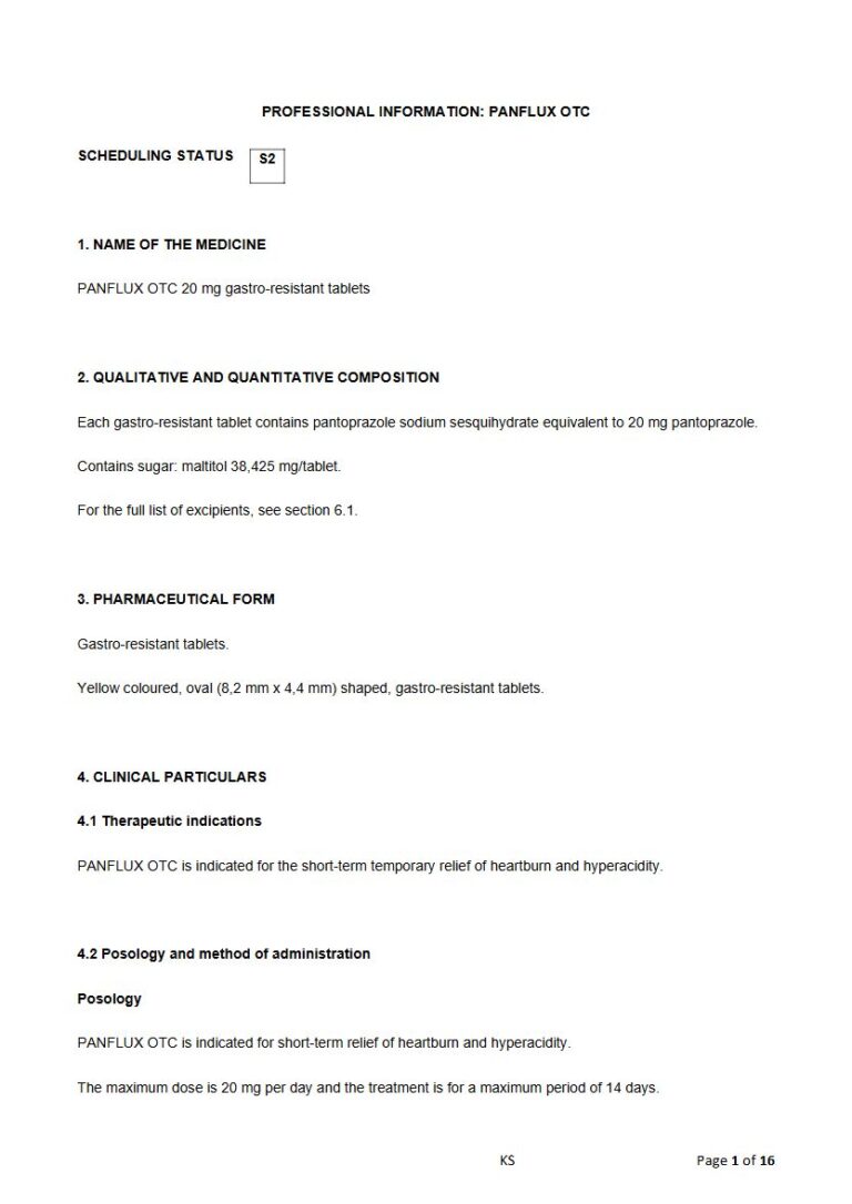 Panflux Otc 20 mg Gastro-resistant tablets package insert preview