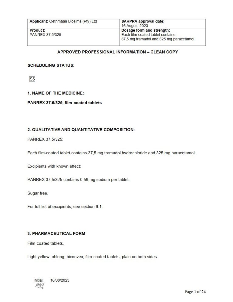 Panrex 37,5 mg; 325 mg FC tablets. package insert preview