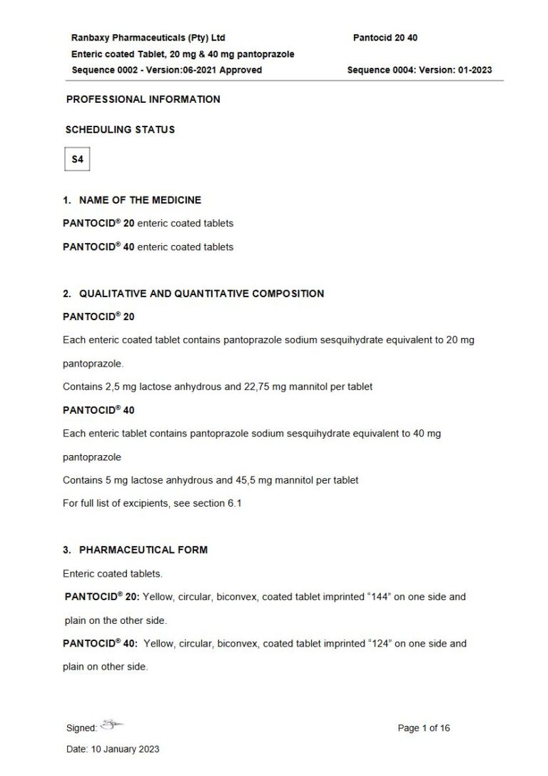 Pantocid 20 40 20 mg & 40 mg Enteric coated tablets. package insert preview