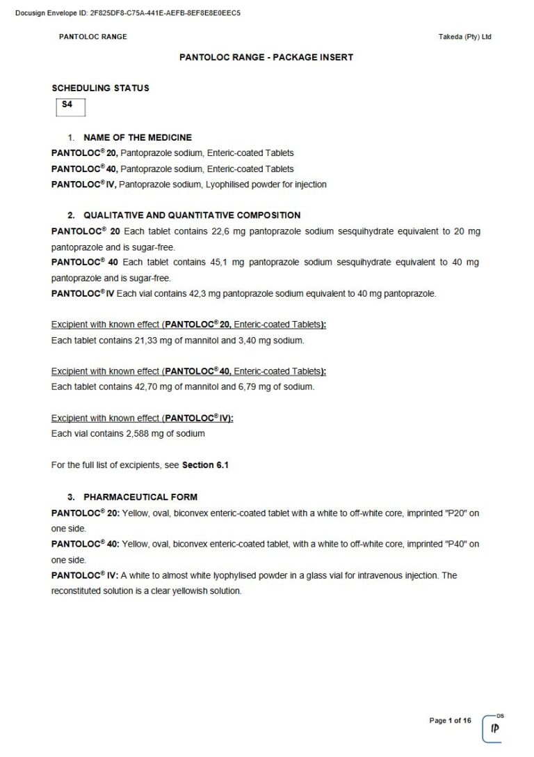 Pantoloc Range 20 mg/40 mg Tablets package insert preview
