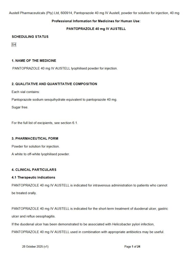 Pantoprazole 40 Mg Solution package insert preview