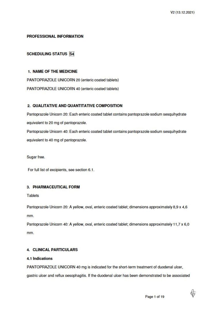 Pantoprazole Unicorn 20/40 20mg/40mg Tablets package insert preview