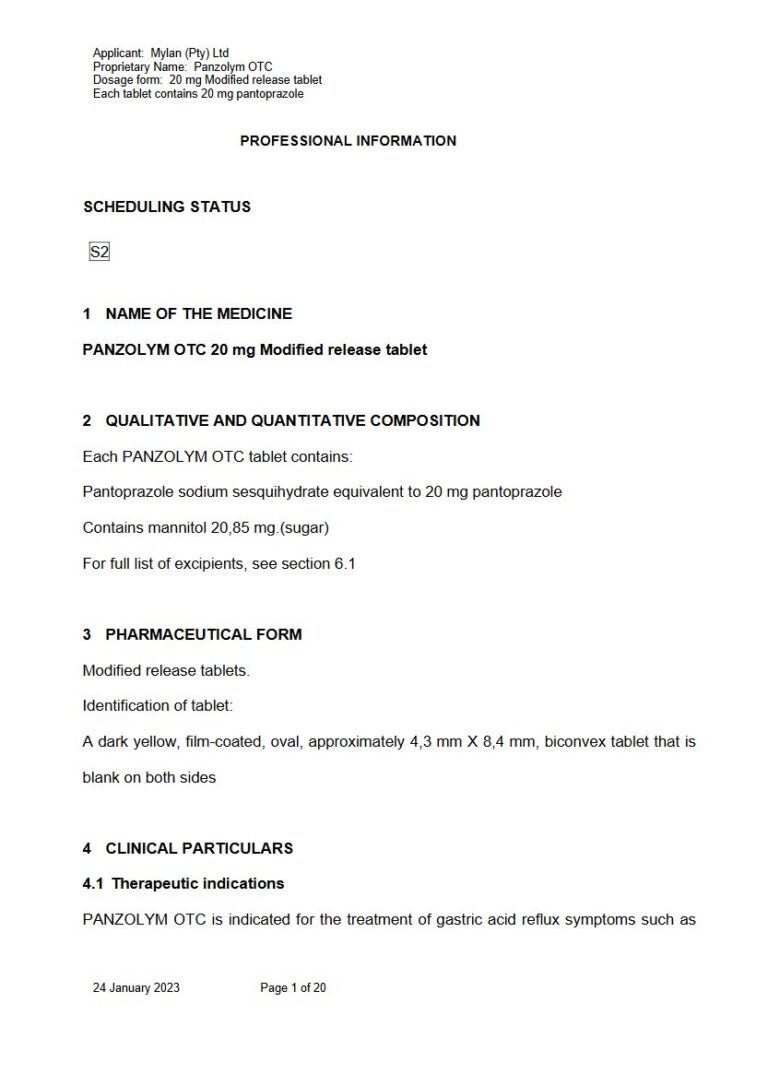 Panzolym Otc 20 mg MR tablet package insert preview