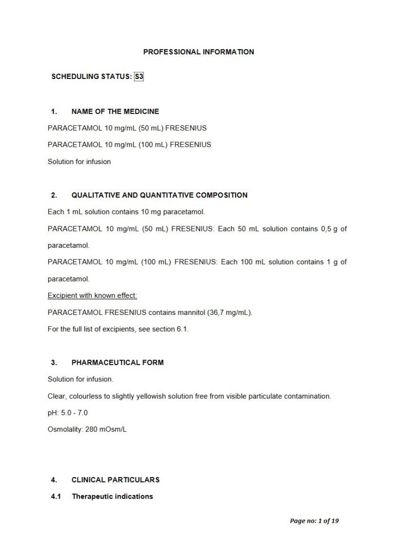 Paracetamol 10 Mg/50 Ml/100 Ml Solution package insert preview