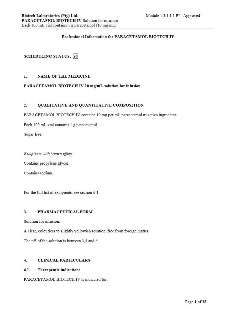 Paracetamol Biotech Iv 10 mg/mL Solution for infusion package insert preview