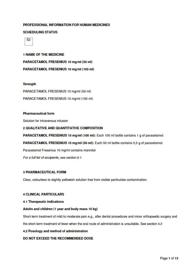 Paracetamol Fresenius 50 ml/100 ml Solution package insert preview