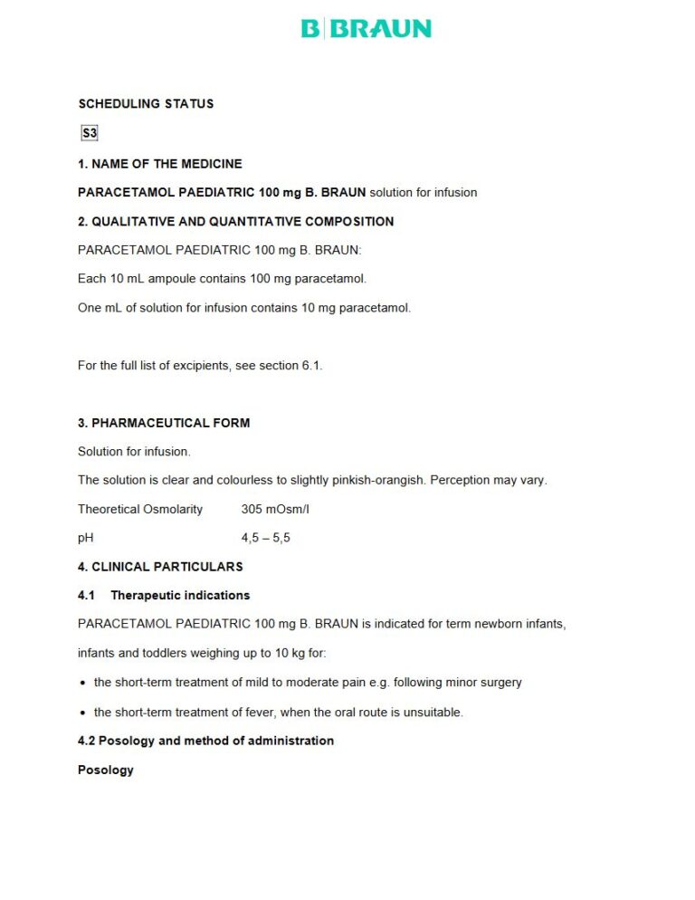 Paracetamol Paediatric 100 Mg Solution package insert preview