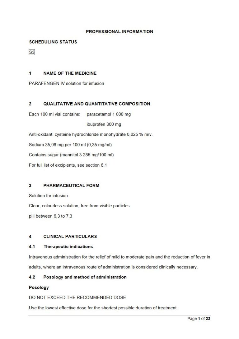 Parafengen Iv 1000 mg, 300 mg Solution for infusion package insert preview