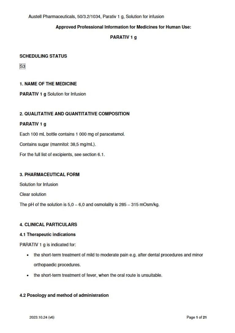 Parativ 1 g Solution for infusion package insert preview