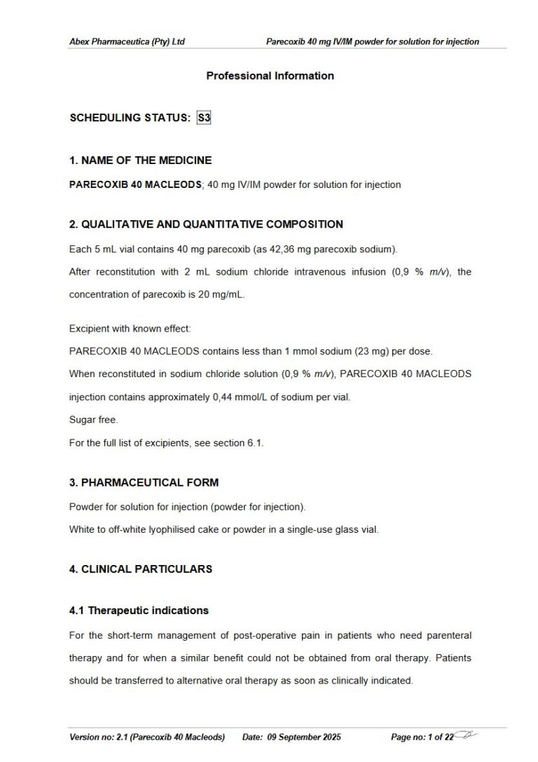 Parecoxib 40 Macleods 40 mg Powder for solution for injection package insert preview