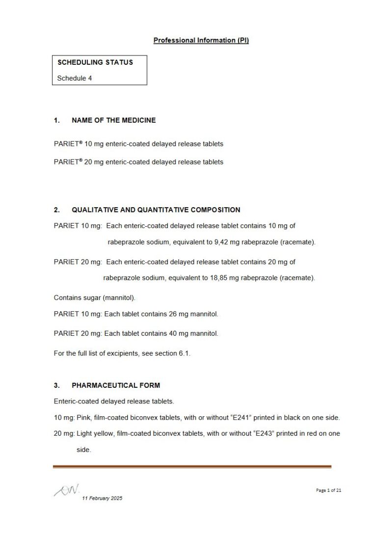 Pariet 10 Mg/20 Mg Tablets package insert preview