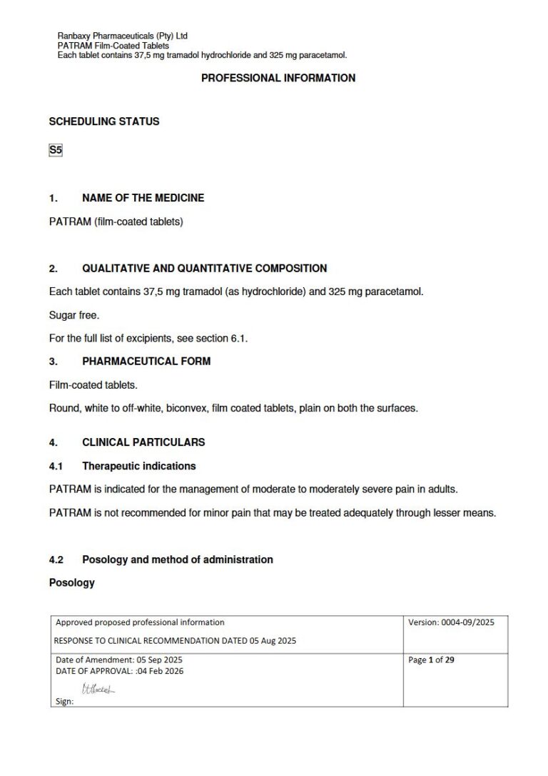 Patram 37,5 mg FC tablets. package insert preview