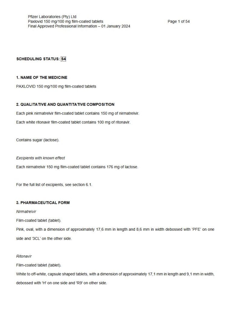 Paxlovid 150 mg, 100 mg Tablet package insert preview