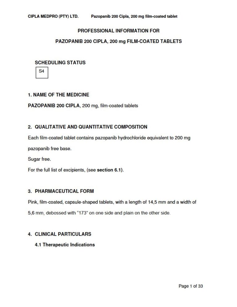 Pazopanib 200 Cipla 200 mg Tablet package insert preview