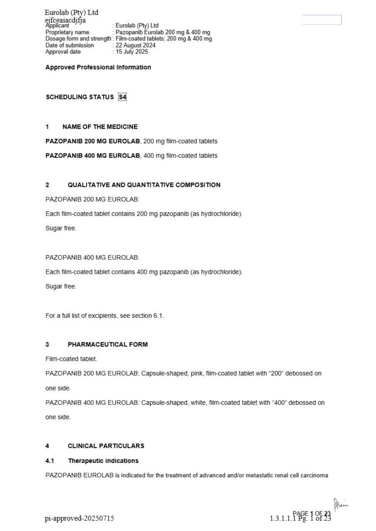 Pazopanib 200 Mg/400 mg Tablets package insert preview