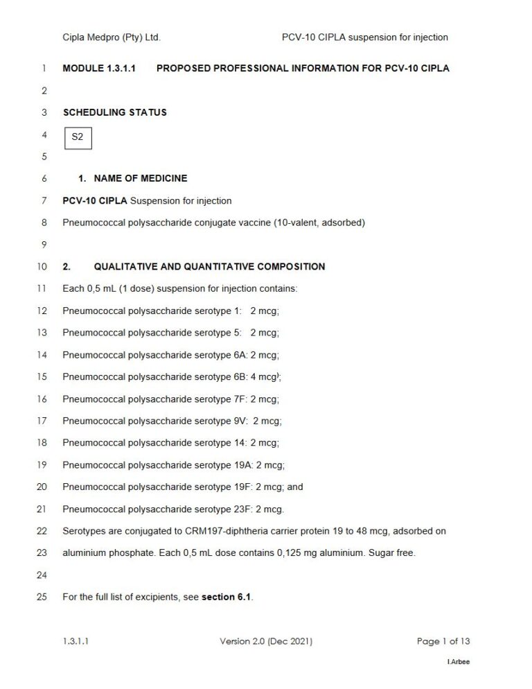 Pcv-10 Cipla 2,0 μg, 4,0 μg SUSPENSION FOR INJECTION package insert preview