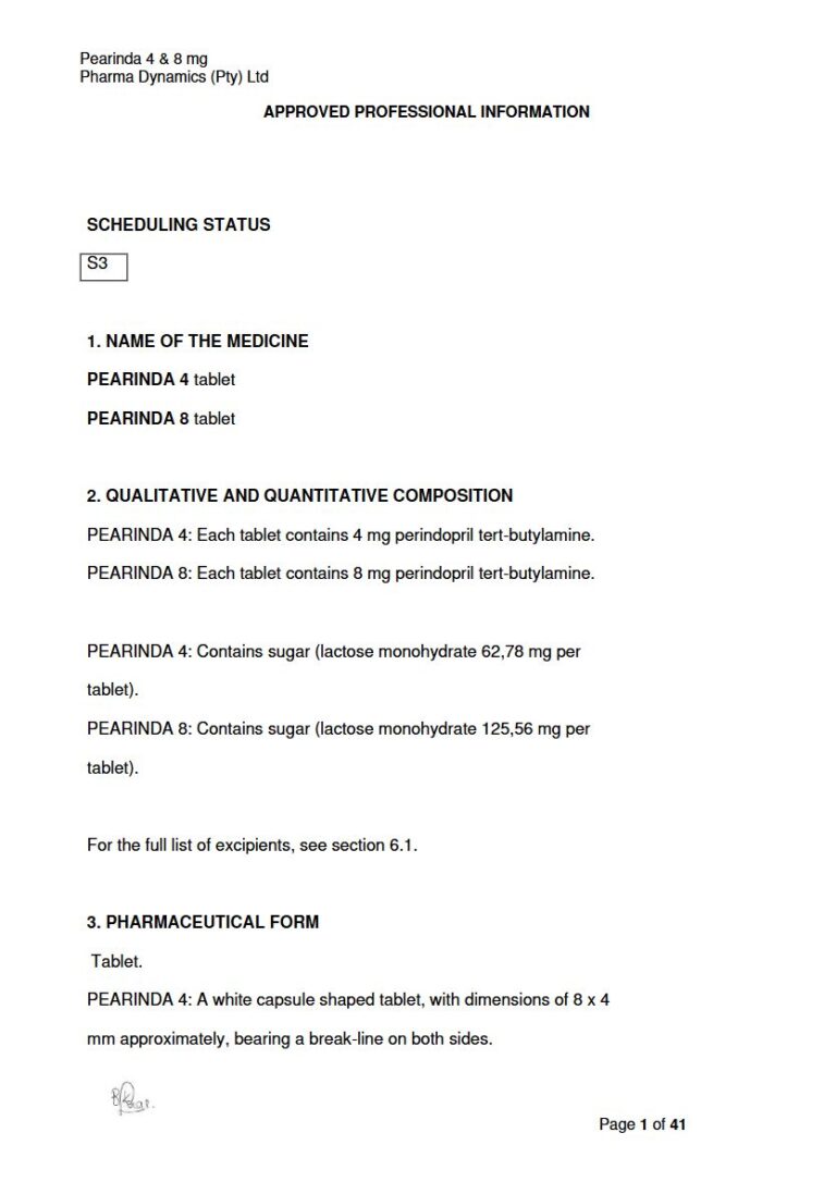 Pearinda 8 Mg/4 mg Tablets package insert preview
