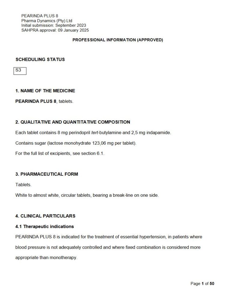 Pearinda Plus 8 8 mg Tablets. package insert preview