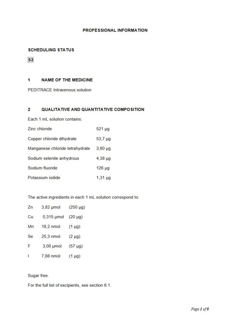 Peditrace 1 mL Intravenous solution package insert preview